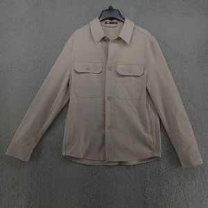 Zara Shirt Mens Small Tan Khaki Double Pocket Camp Level Hem Canvas Twill